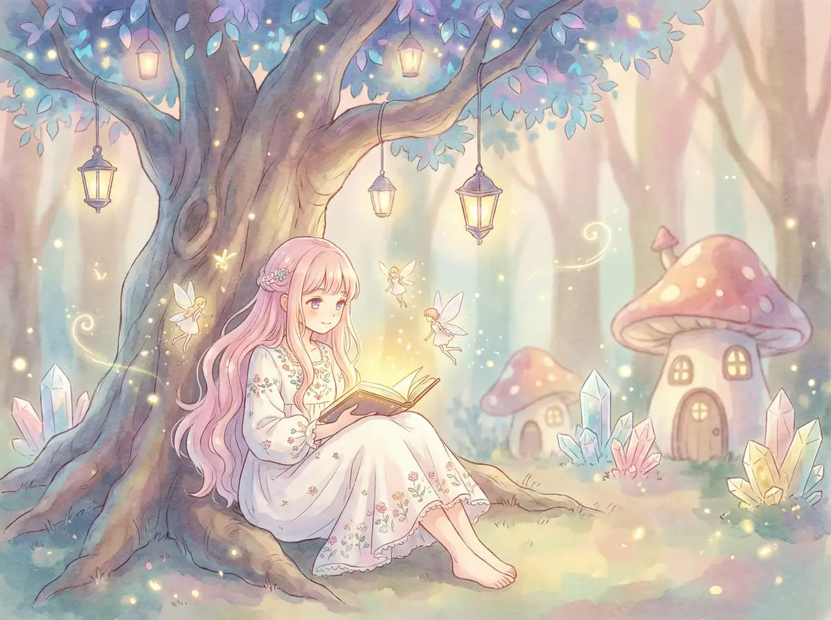 人人操bbb天天日好好操 - 魔法森林中阅读故事书的粉发少女与精灵